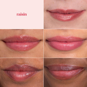 Swatch of Burt's Bees Lip Shimmer Raisin reveals buildable color.