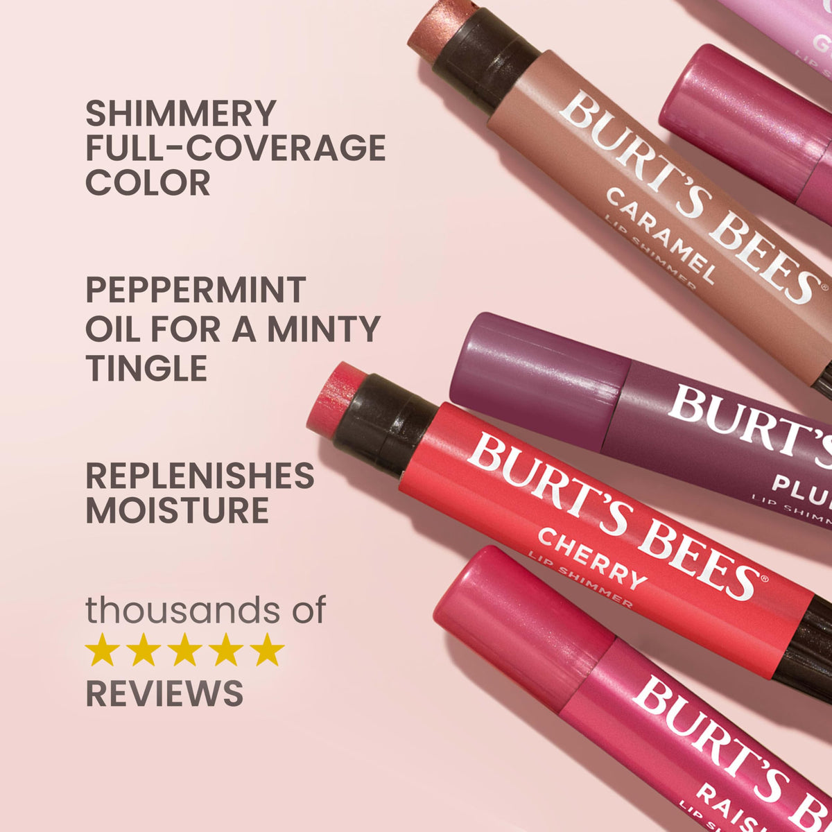 Burt's Bees Lip Shimmer Raisin on lips for instant moisture and shine.
