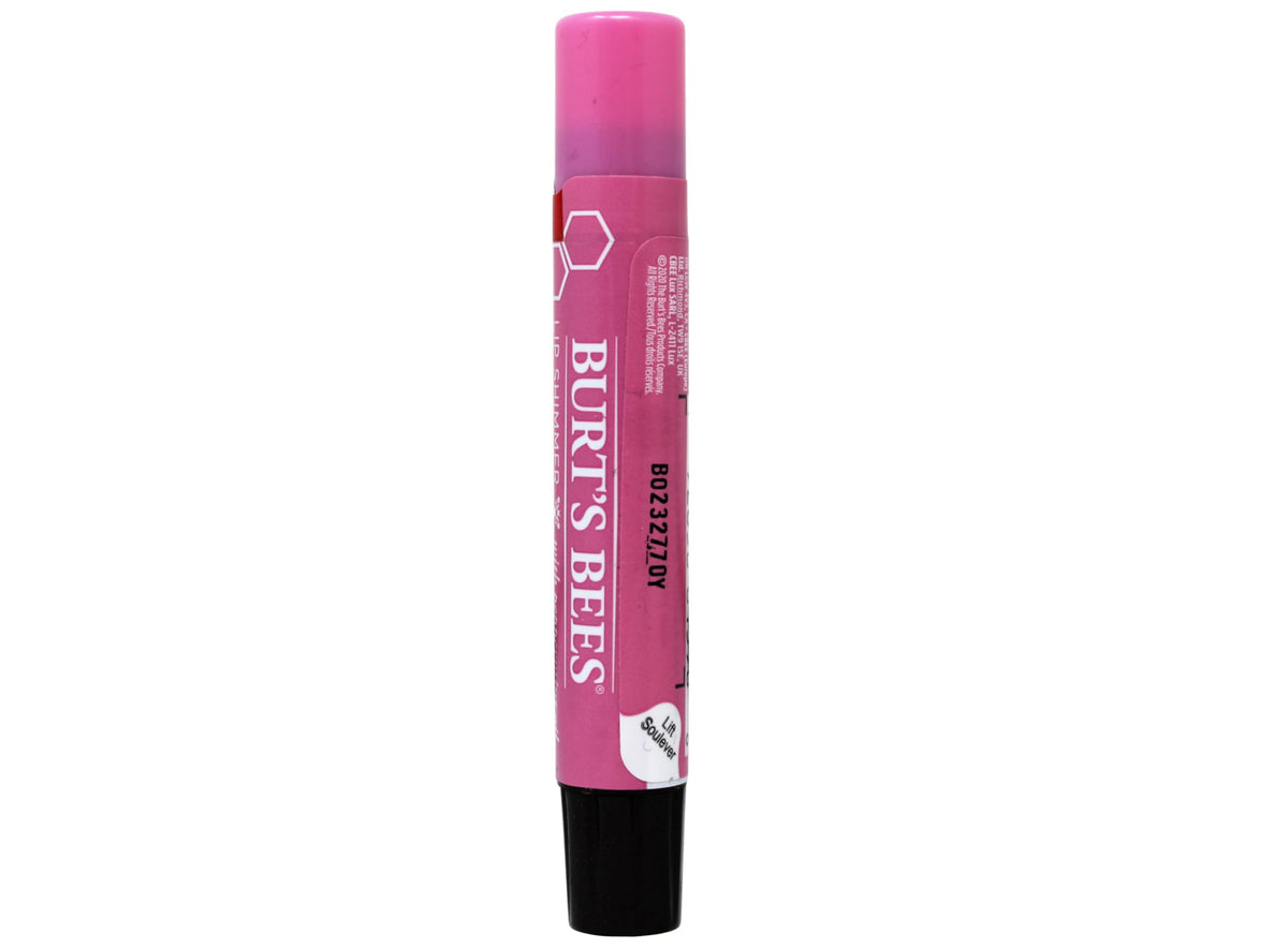 Burt's Bees Lip Shimmer Strawberry application demonstrates lightweight glide for comfortable daily use.