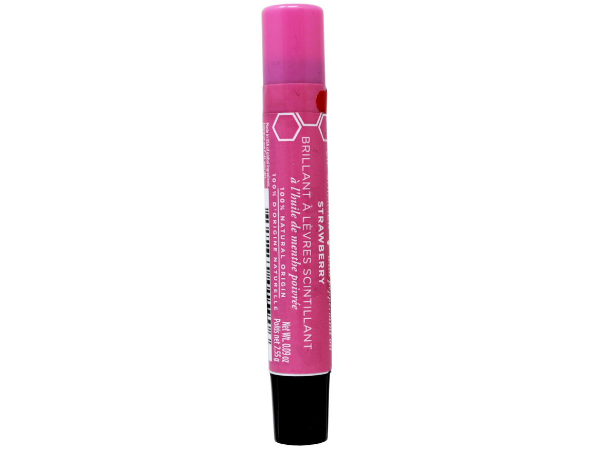 Burt's Bees Lip Shimmer Strawberry glow demonstrates a soft, glossy finish for everyday radiance.