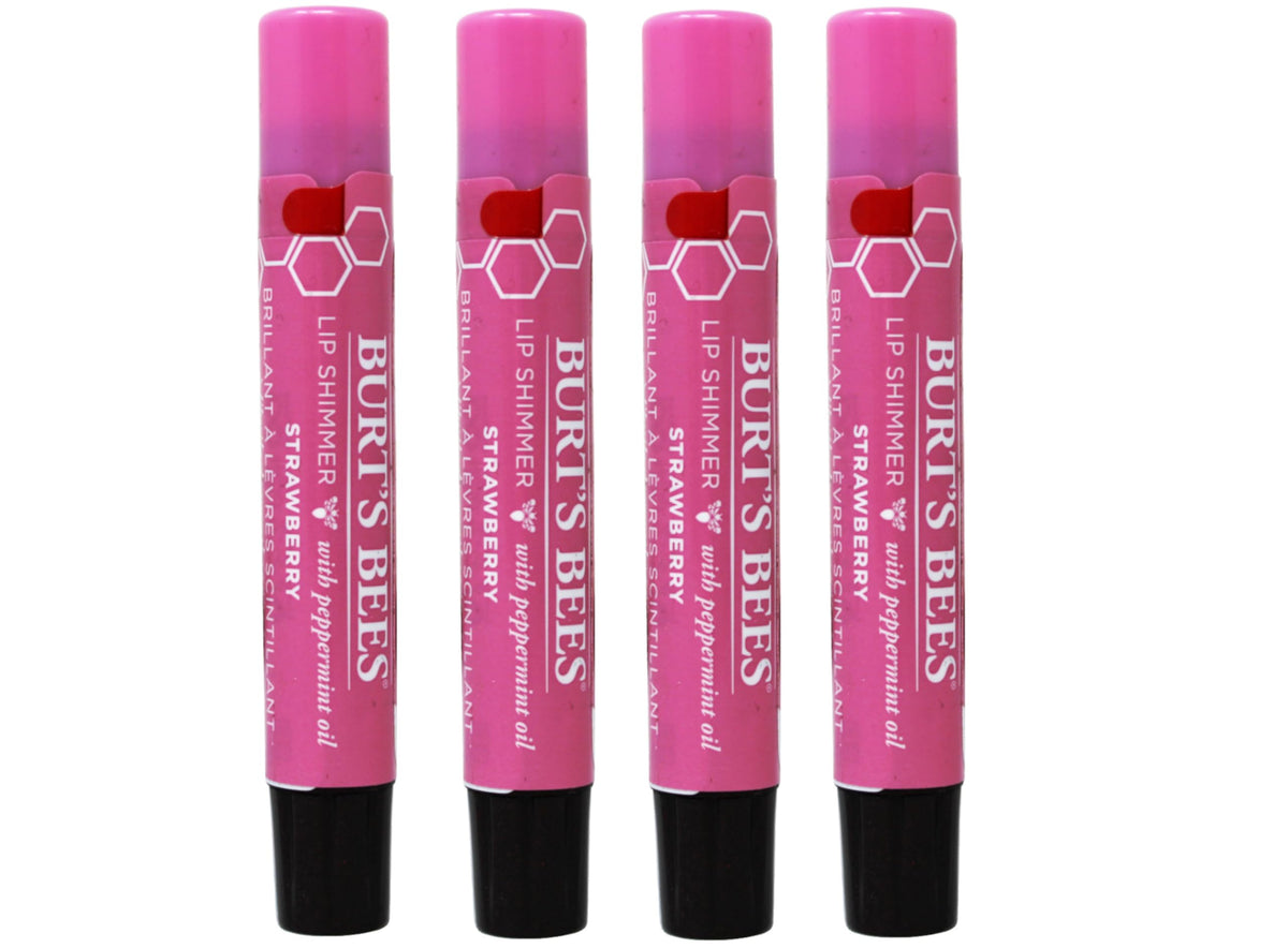 Burt's Bees Lip Shimmer Strawberry tube offers natural hydration with a subtle strawberry tint for daily wear.