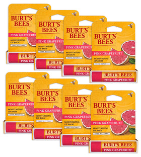 Burt's Bees Pink Grapefruit lip balm pack front view, on-the-go moisture