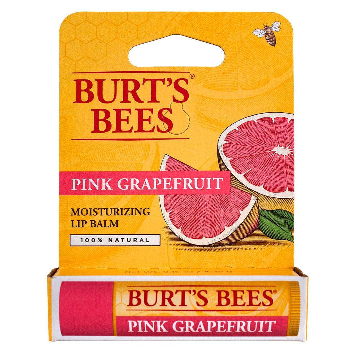 Burt's Bees Pink Grapefruit lip balm twist up close for smooth application