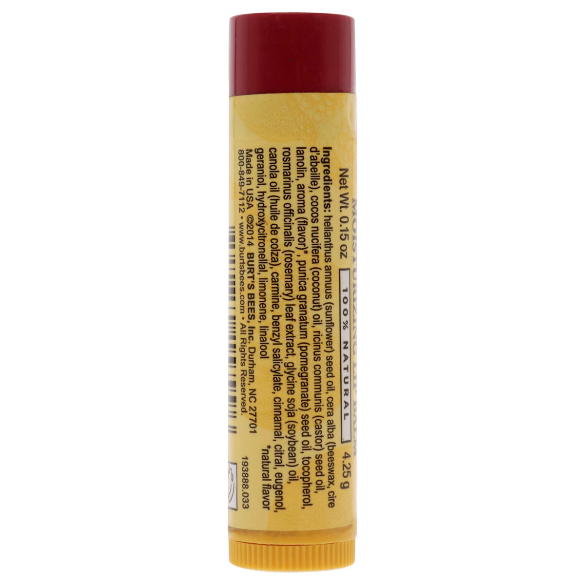 Burt's Bees Pomegranate lip balm tubes close-up showing creamy texture and hydration.