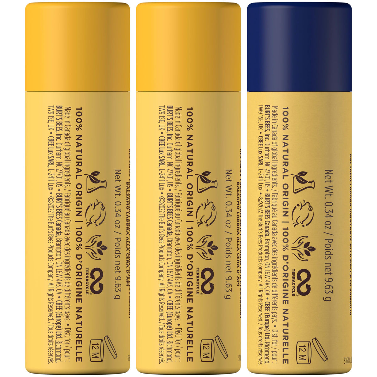 Detail of recycled paper packaging for Burt's Bees balms