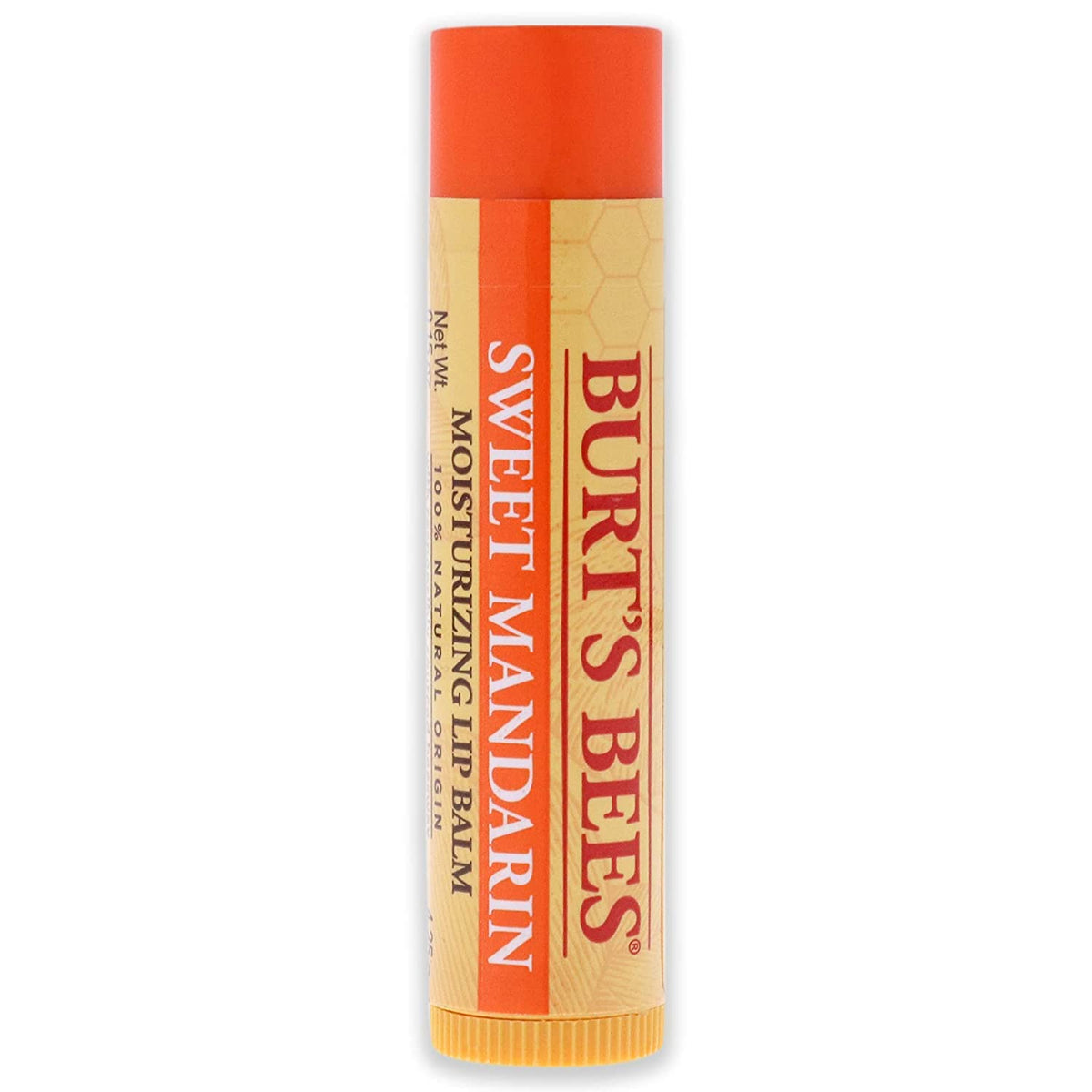Burt's Bees Sweet Mandarin Lip Balm 8-pack close-up shows smooth application.