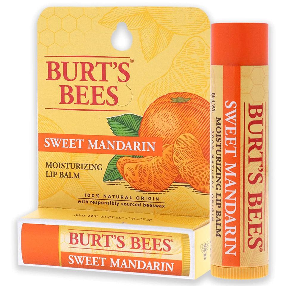 Burt's Bees Sweet Mandarin Lip Balm 8-pack front view for on-the-go moisture.