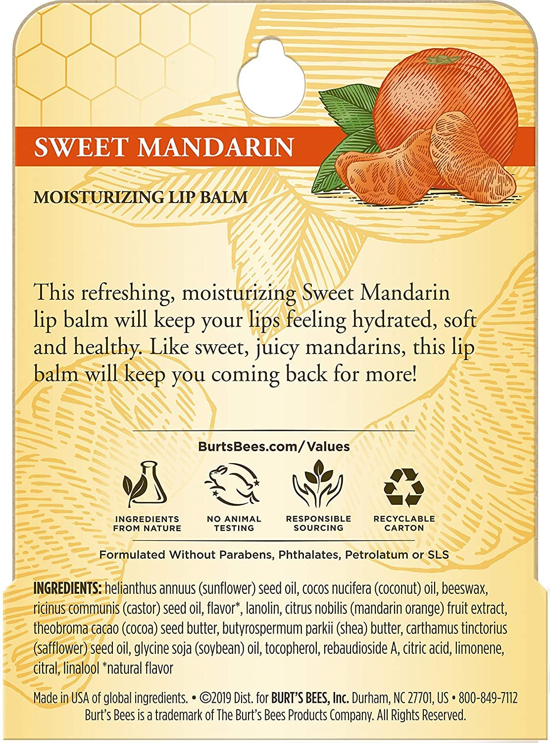 Burt's Bees Sweet Mandarin Lip Balm 8-pack twist cap ready for travel.