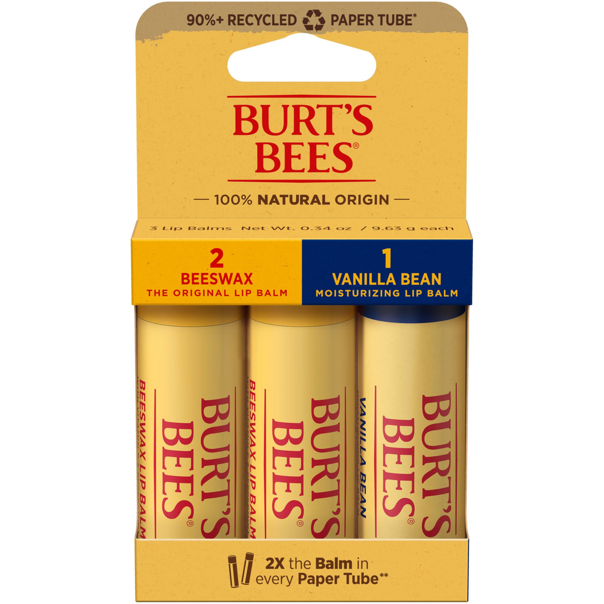 Burt's Bees Vanilla Bean lip balm on lips, nourishing and subtly sweet