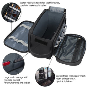 Buruis toiletry bag double-zip opening enables fast packing.