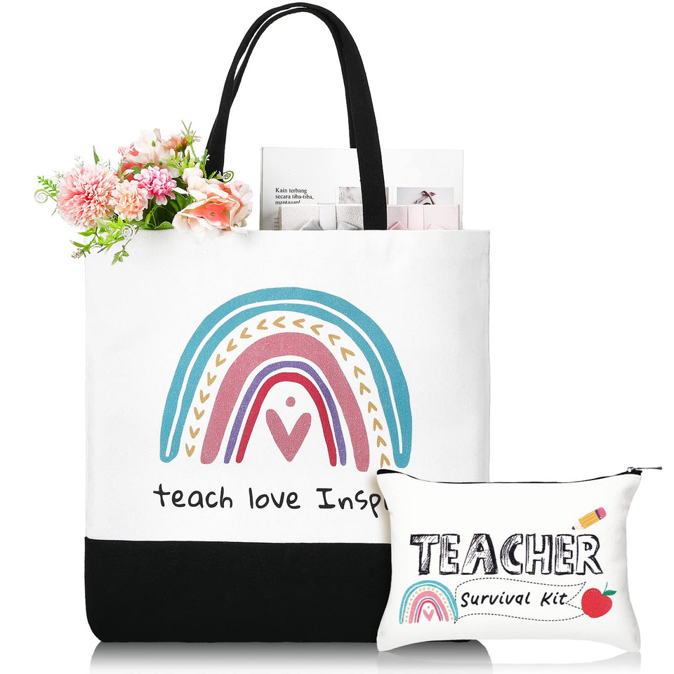 Buryeah rainbow tote bag front view showing durable canvas for daily use.
