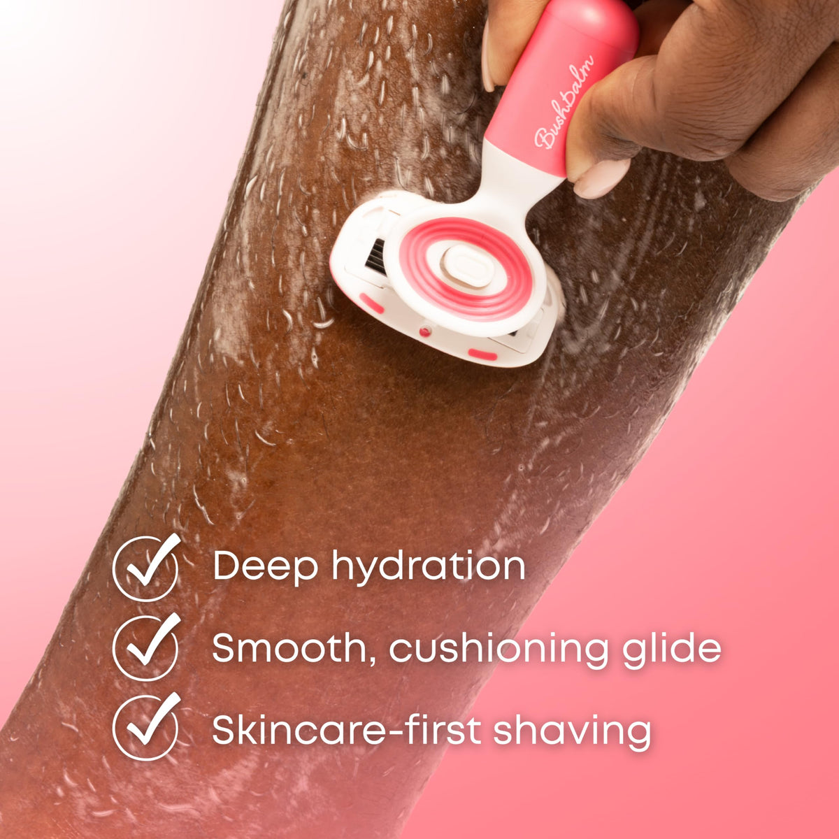 Close-up of cushiony jelly texture promises smooth glide during shaving with Bushbalm