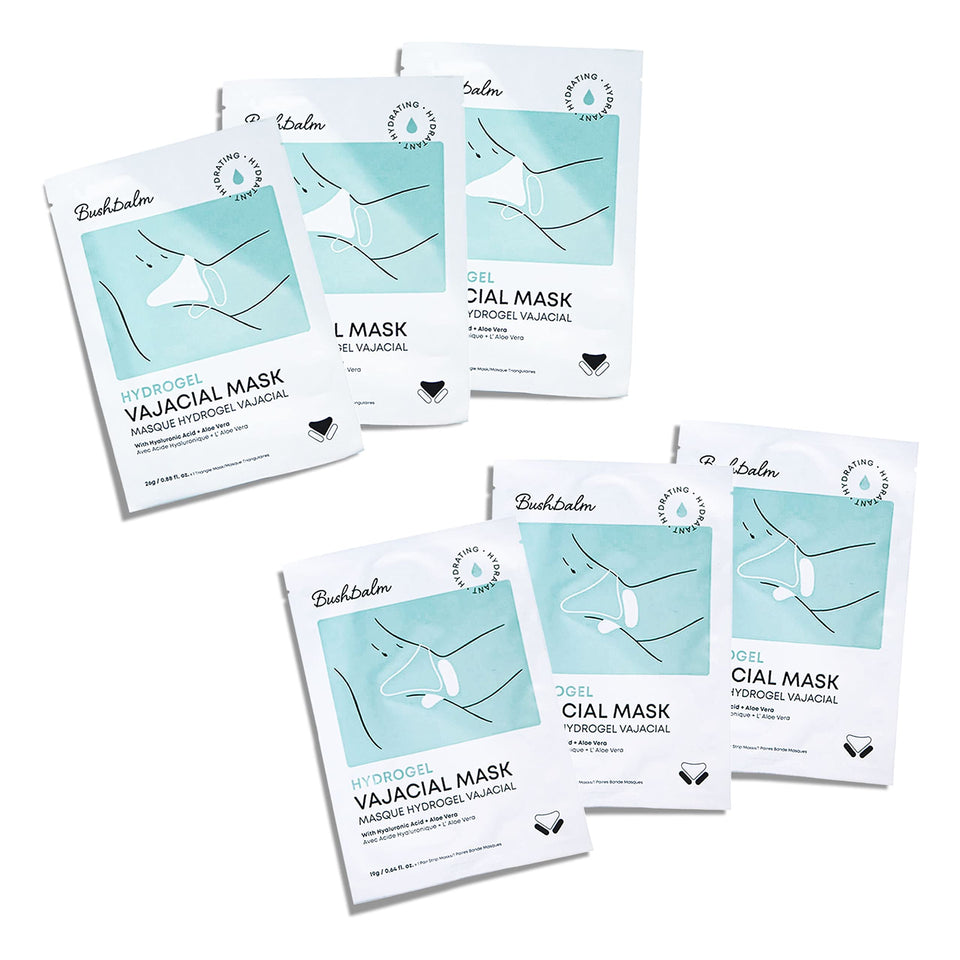 Bushbalm Hydrogel Vajacial Mask applied to bikini area for post-grooming hydration