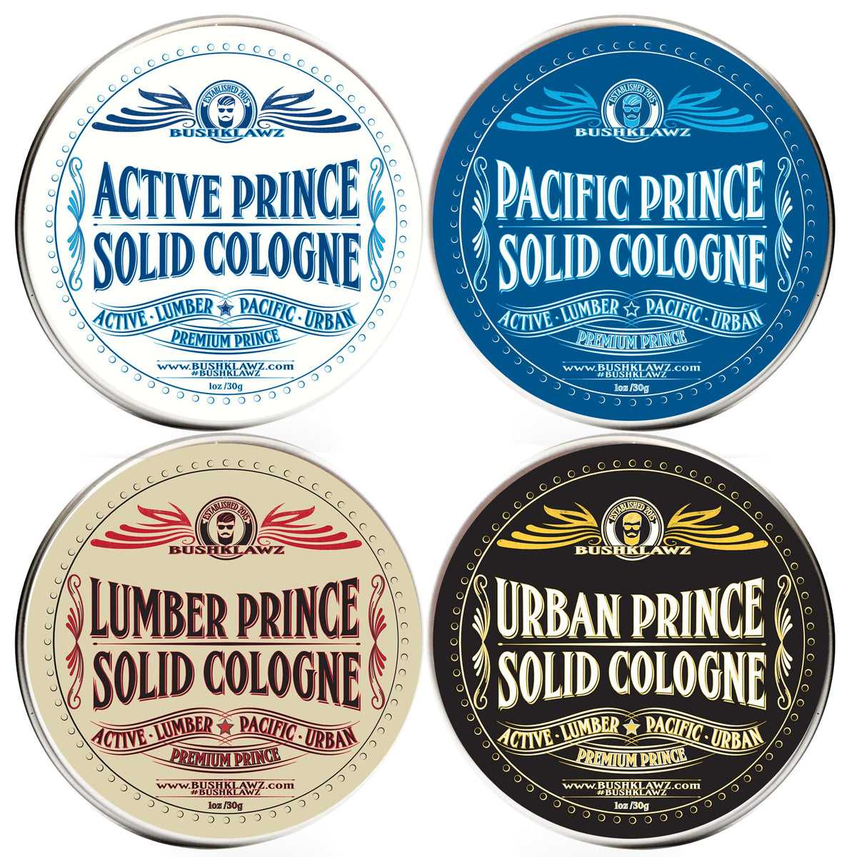 BushKlawz Premium Prince solid cologne travel tin front view for on the go freshness