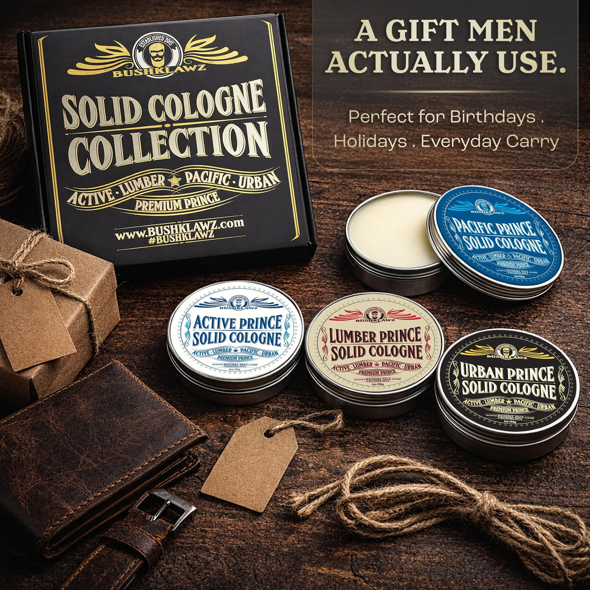 BushKlawz Prince 1oz tin travel-friendly fragrance for trips