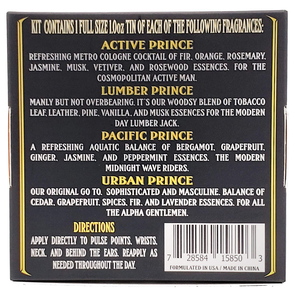 BushKlawz Prince solid cologne sleek black packaging appeal