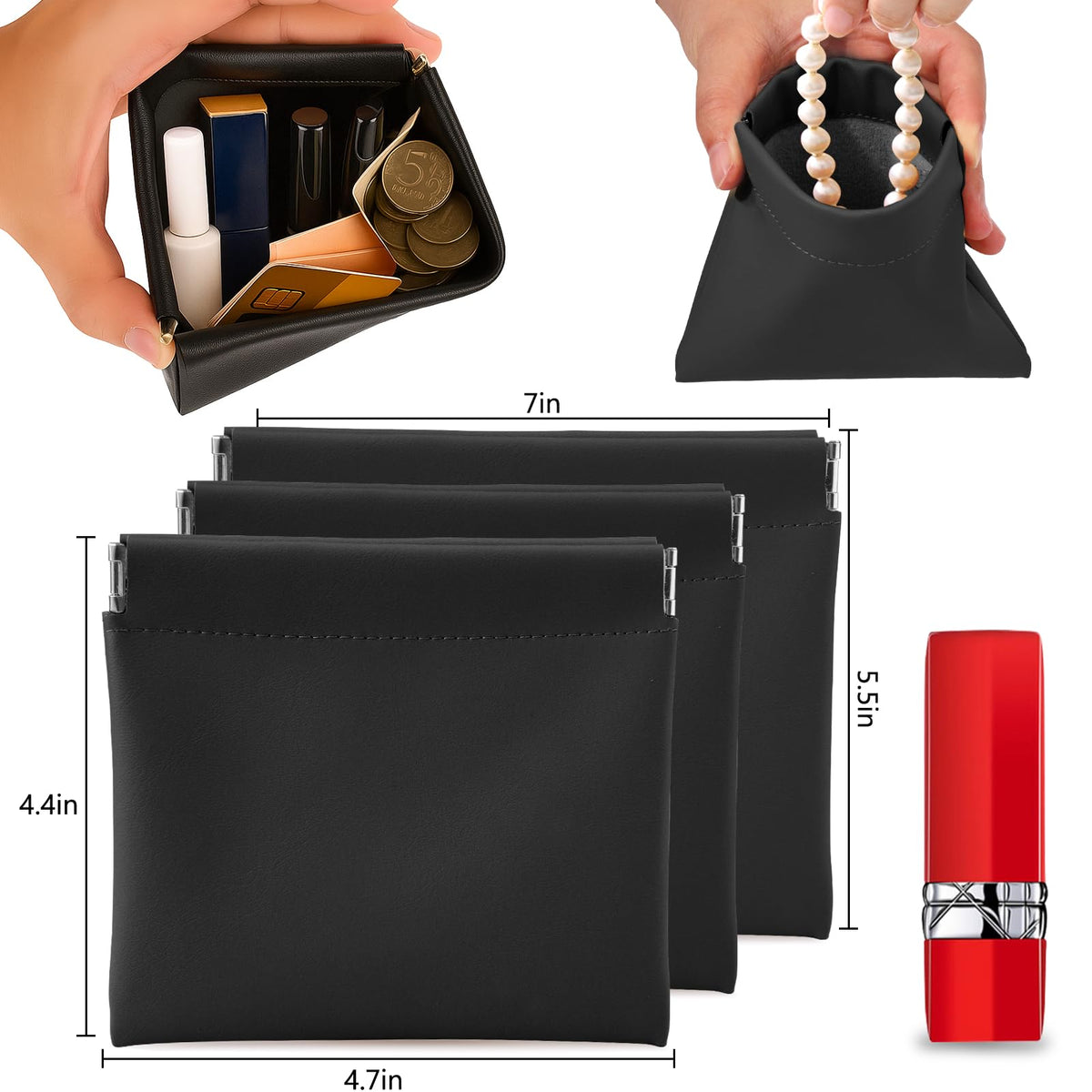 BUSOHA large 7x5.5 inch makeup bag with organized interior pockets.