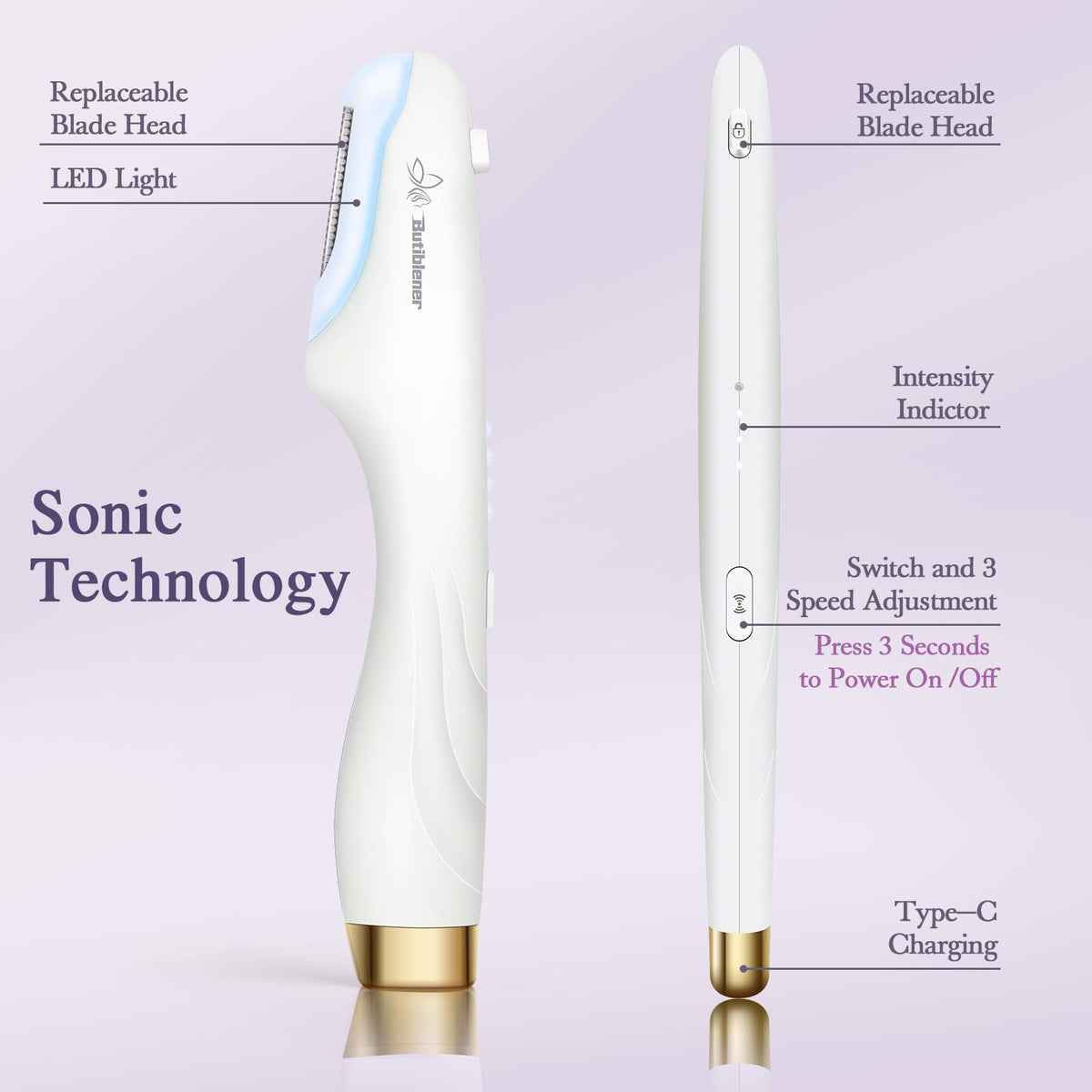 Butiblener Razor charging via Type-C enables fast cordless use.