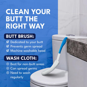 The Butt Brush enables a quick, hygienic shower routine with a focused tool.
