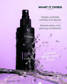 Buttah Aloe Rose Refreshing Mist infused with rose water for a dewy feel.