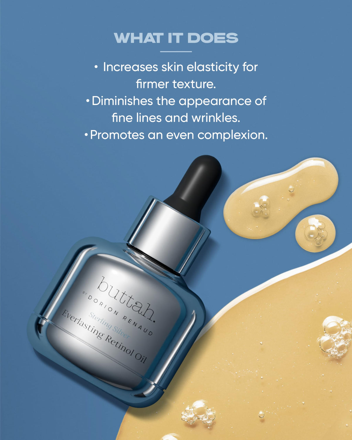 Buttah Everlasting Retinol Oil label highlighting premium ingredients.