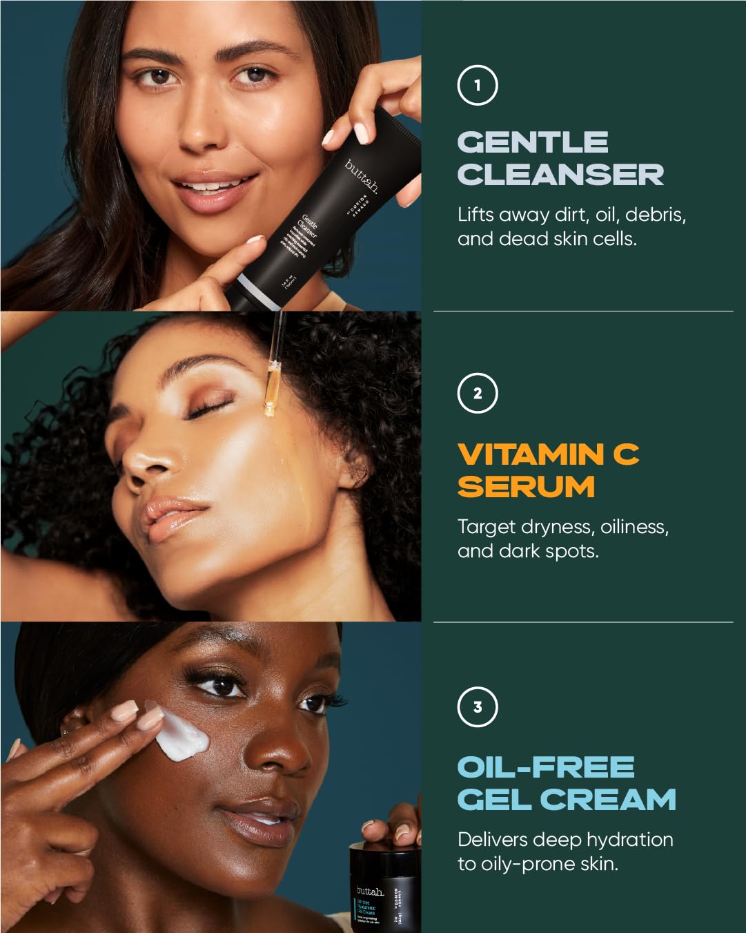 Buttah Oil-Free Hyaluronic Gel Cream ingredients with grape seed extract showcased for nourishment.
