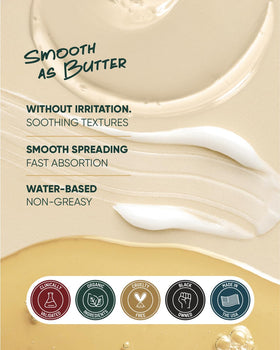 Buttah Oil-Free Hyaluronic Gel Cream on skin swirl demonstrates quick absorption and glow.