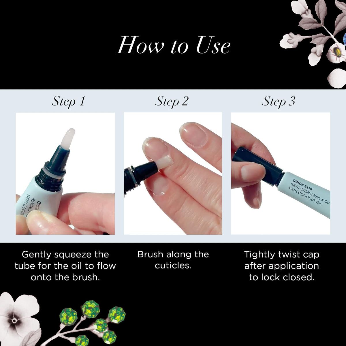 butter LONDON Cuticle Oil in hand applying softens cuticles.