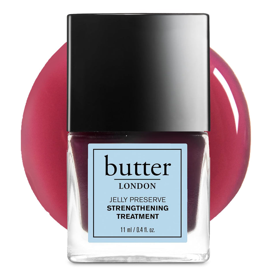 Butter LONDON Jelly Preserve bottle close-up in Victoria Plum shade, translucent finish.