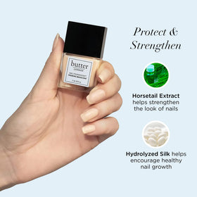 butter LONDON Nail Foundation Priming Base Coat strengthens nails with horsetail extract and silk.