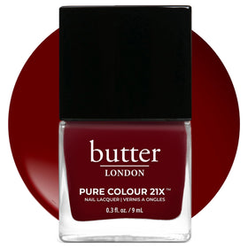 butter LONDON PC21X Afters bottle close-up showing rich color and quick-dry formula.