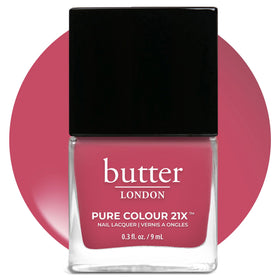 butter LONDON PC21X Dearie Me bottle and brush close-up, vibrant gel-like shine.