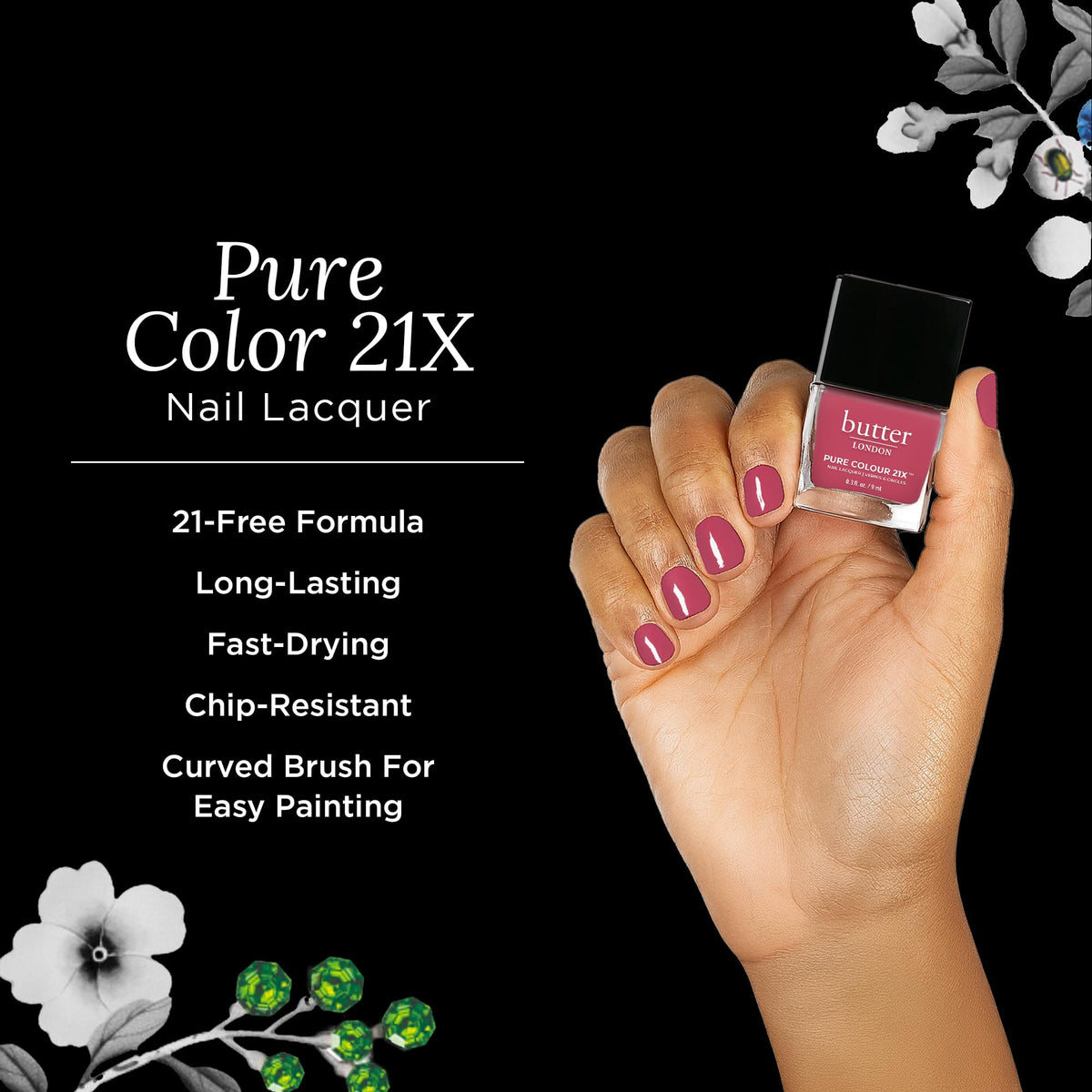 butter LONDON PC21X Dearie Me nails on a rose shade showcase gloss.