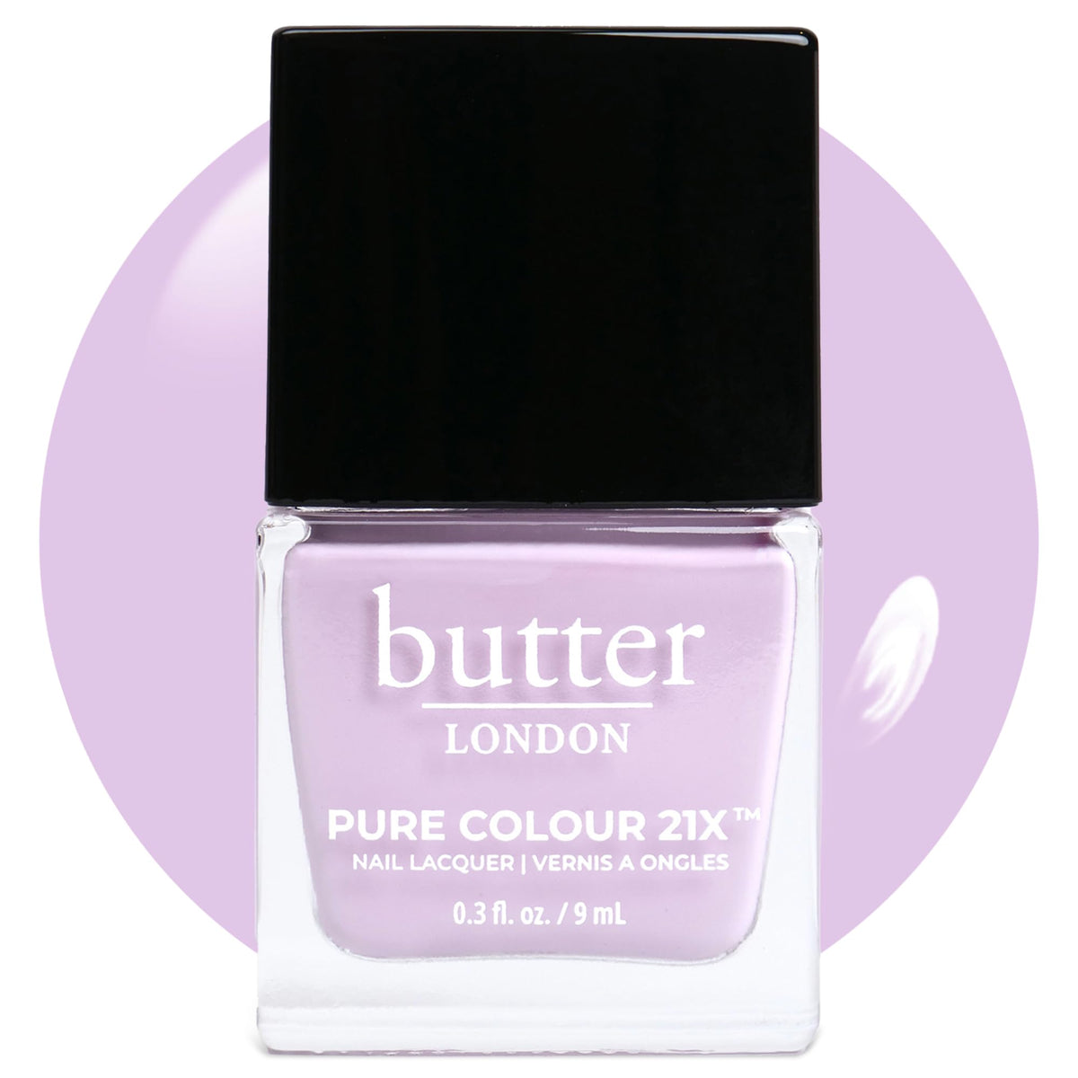 Butter LONDON PC21X English Lavender bottle showing vegan 21-free formula