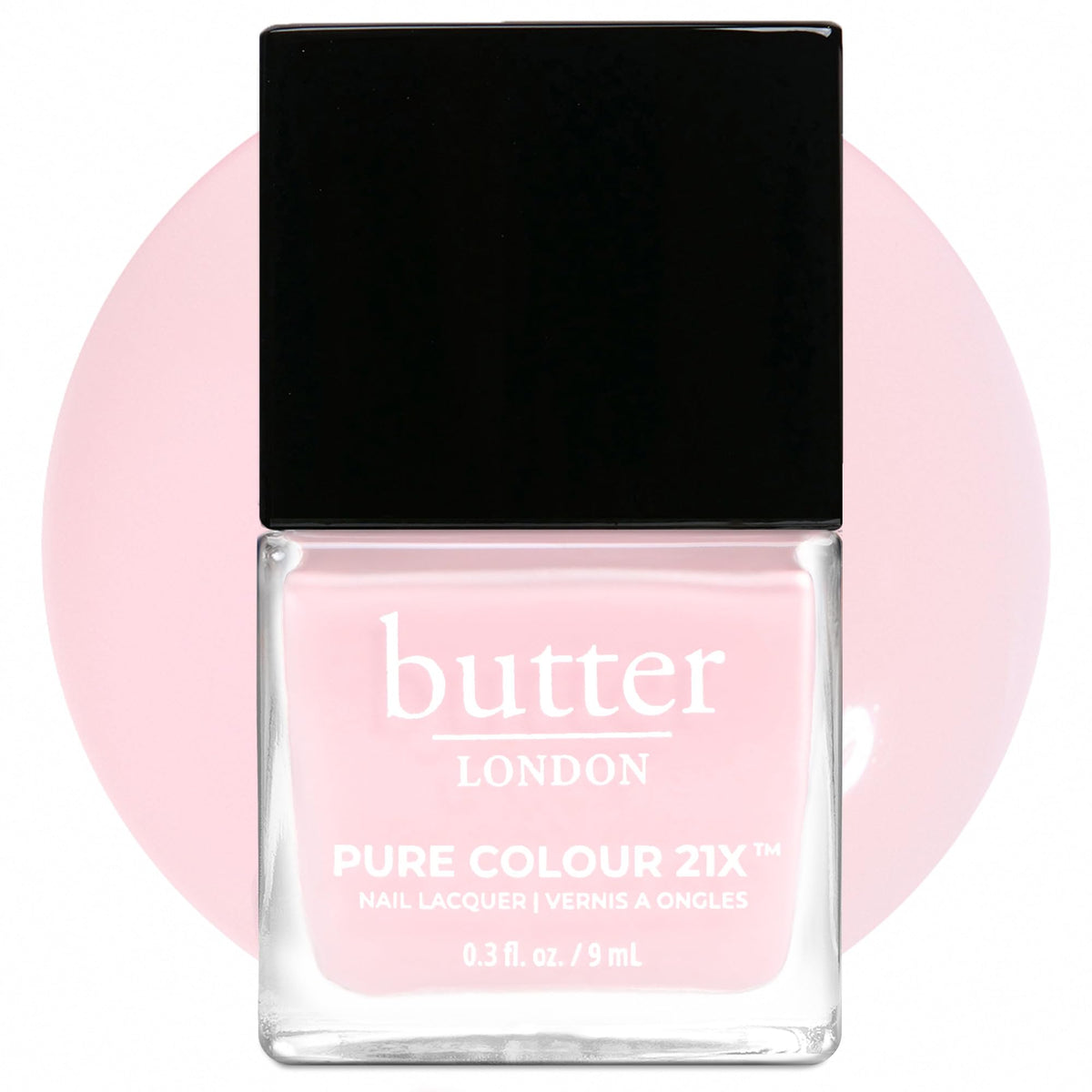 Butter LONDON PC21X Posh Petal bottle swatch with a glossy gel-like finish.