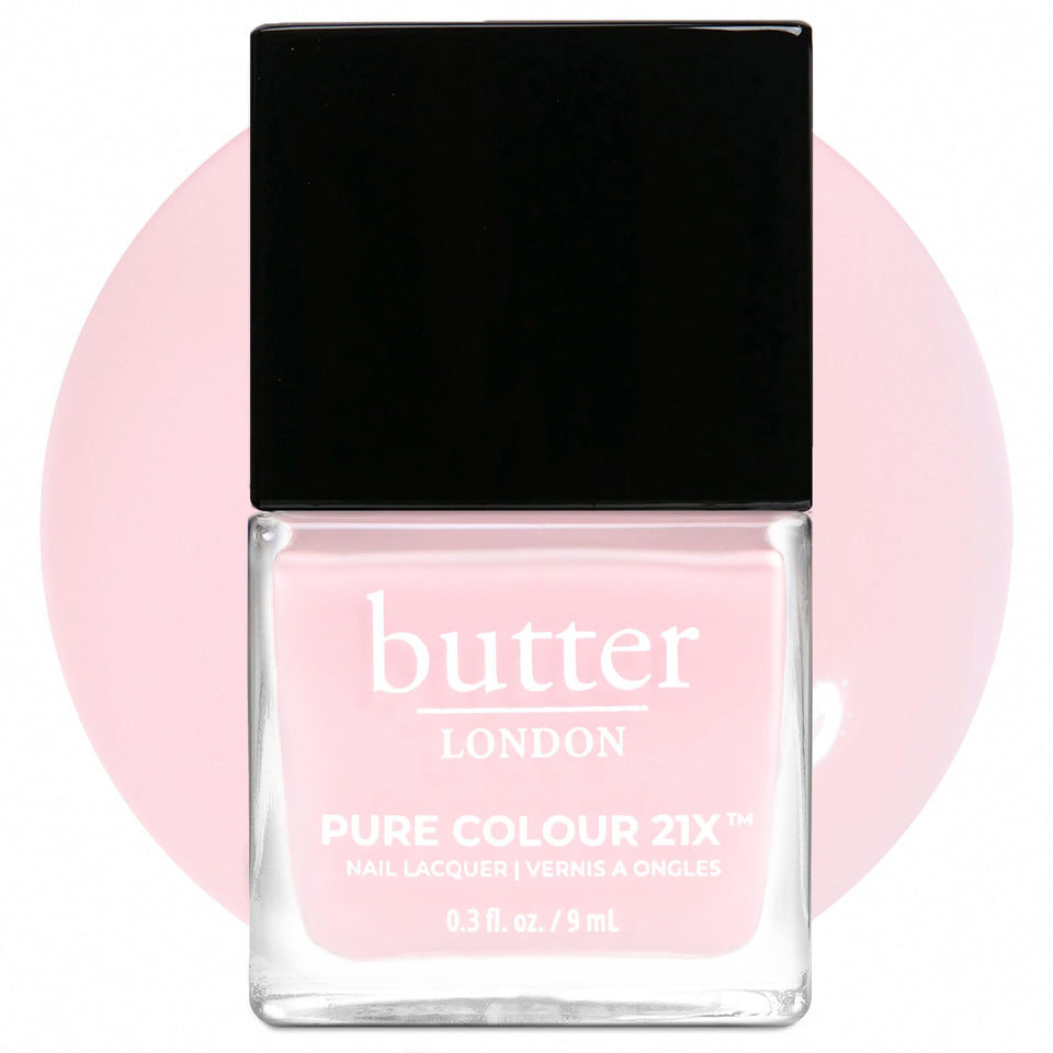 Butter LONDON PC21X Posh Petal bottle swatch with a glossy gel-like finish.