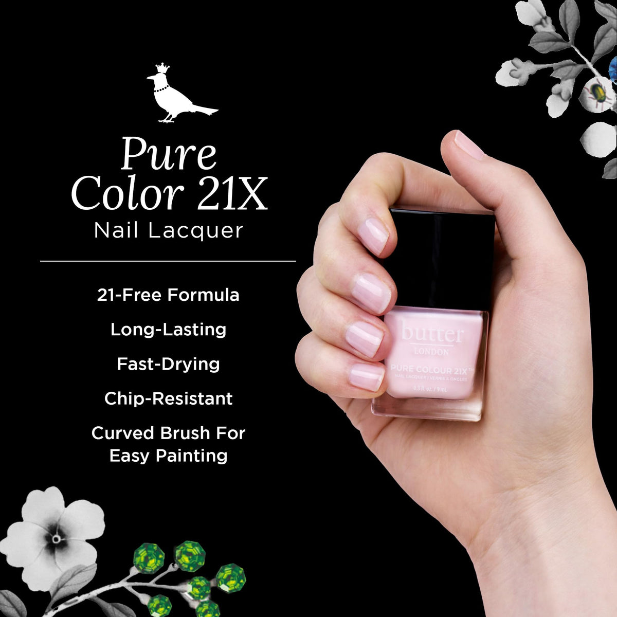 Butter LONDON PC21X Posh Petal brush applying lacquer on a nail.