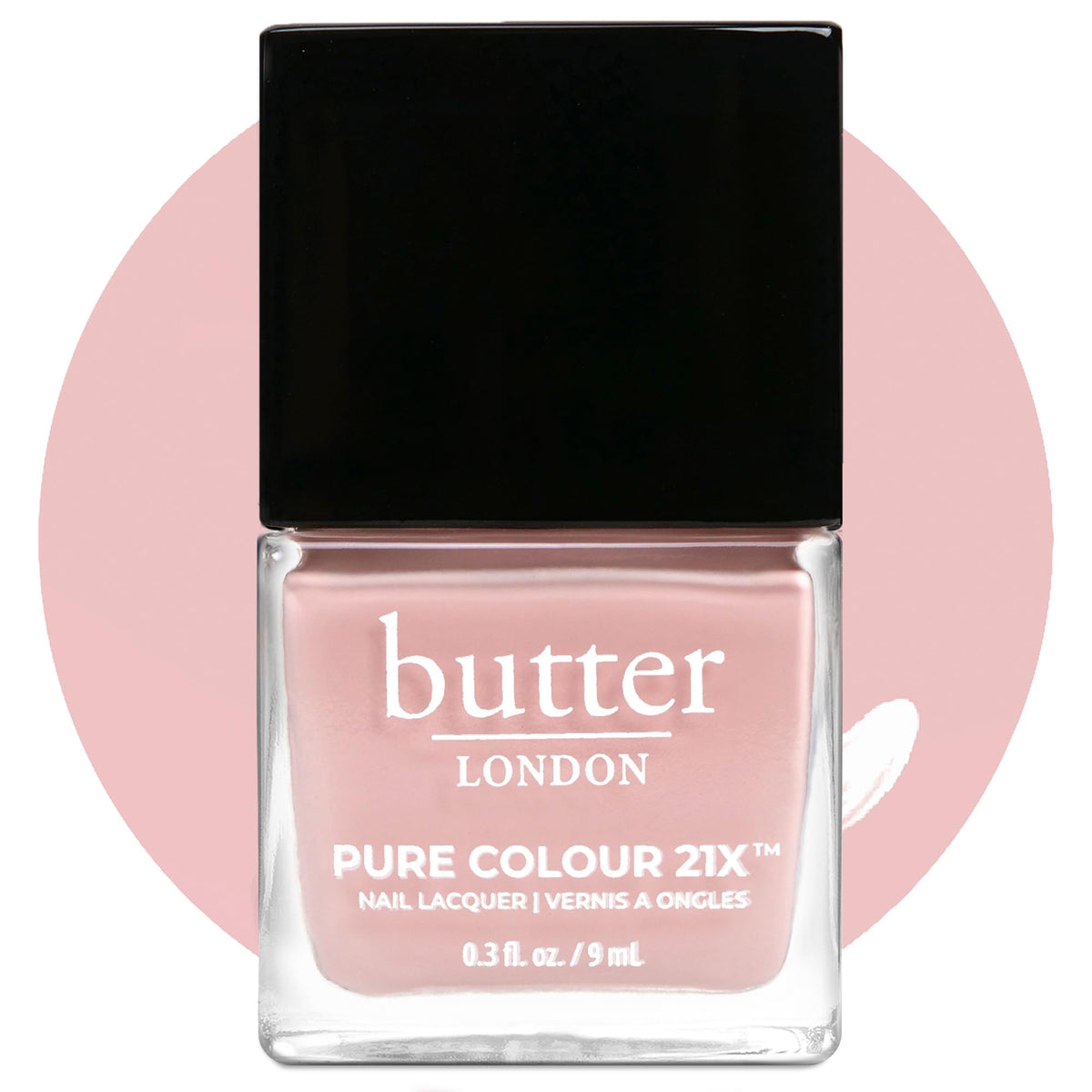 Butter LONDON Piece of Cake nail lacquer bottle with dusty pink gloss.