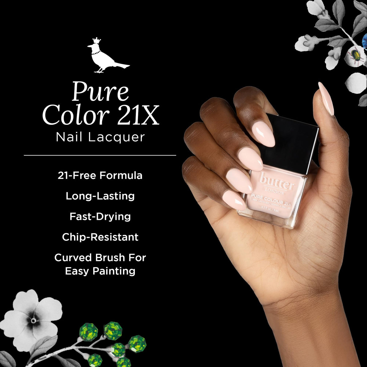 Close-up of Butter LONDON Pure Color 21X brush applying polish.