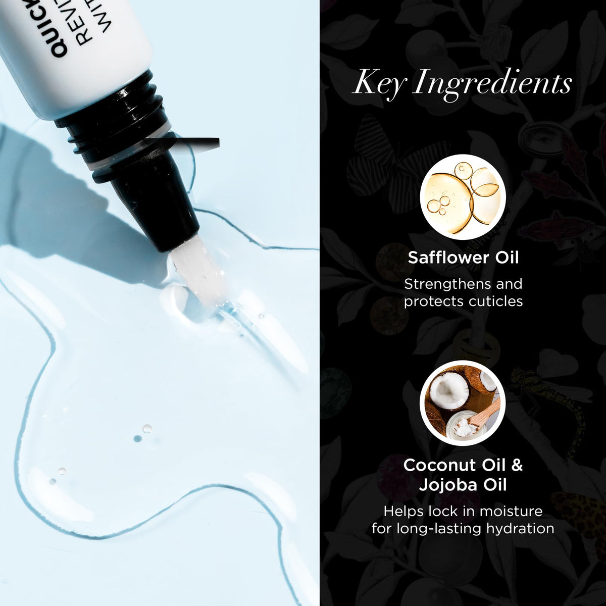 butter LONDON Quick Slip Cuticle Oil droplets on cuticles for quick hydration.
