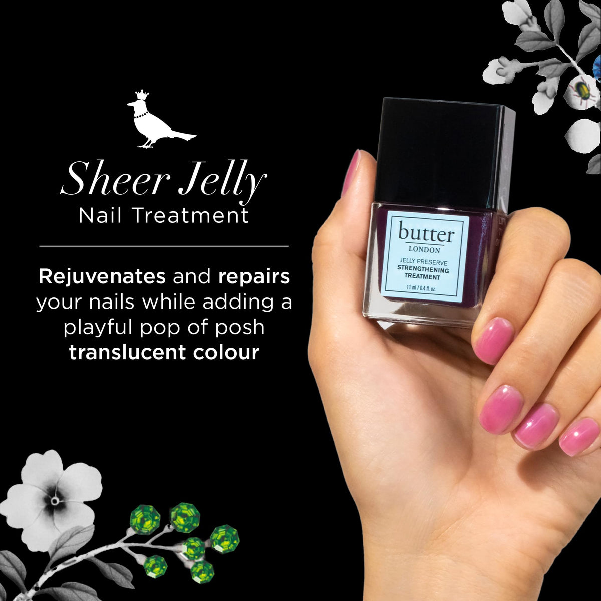 Butter LONDON Victoria Plum nail paint brush applying sheer purple color.