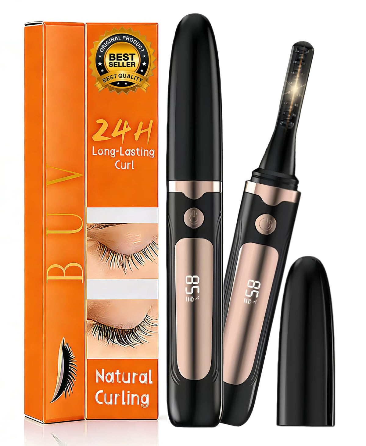 BUV heated eyelash curler with quick 5s heat-up delivering a natural lift
