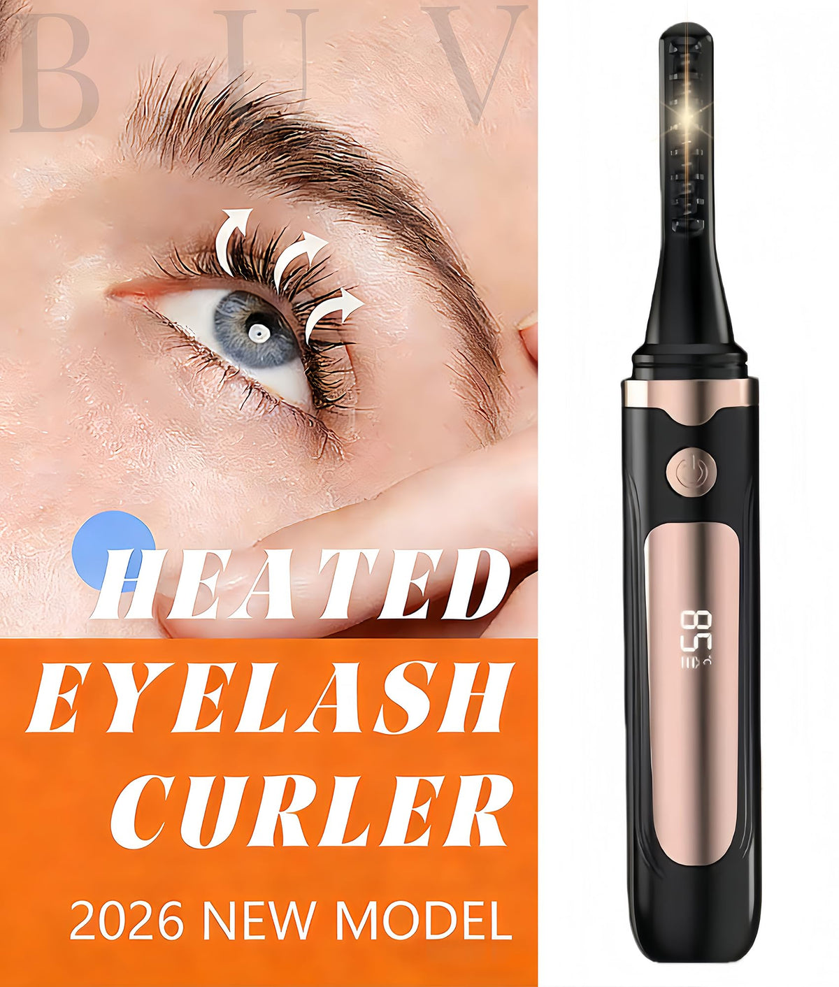 BUV eyelash curler with LED display shows precise temperature for safe curling