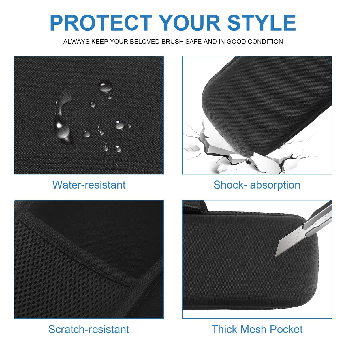 Buwico Dyson Airstrait case top mesh pocket stores cables and clips.