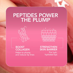 Buxom Full-On Pink Lady swatch on lips shows shine and fullness