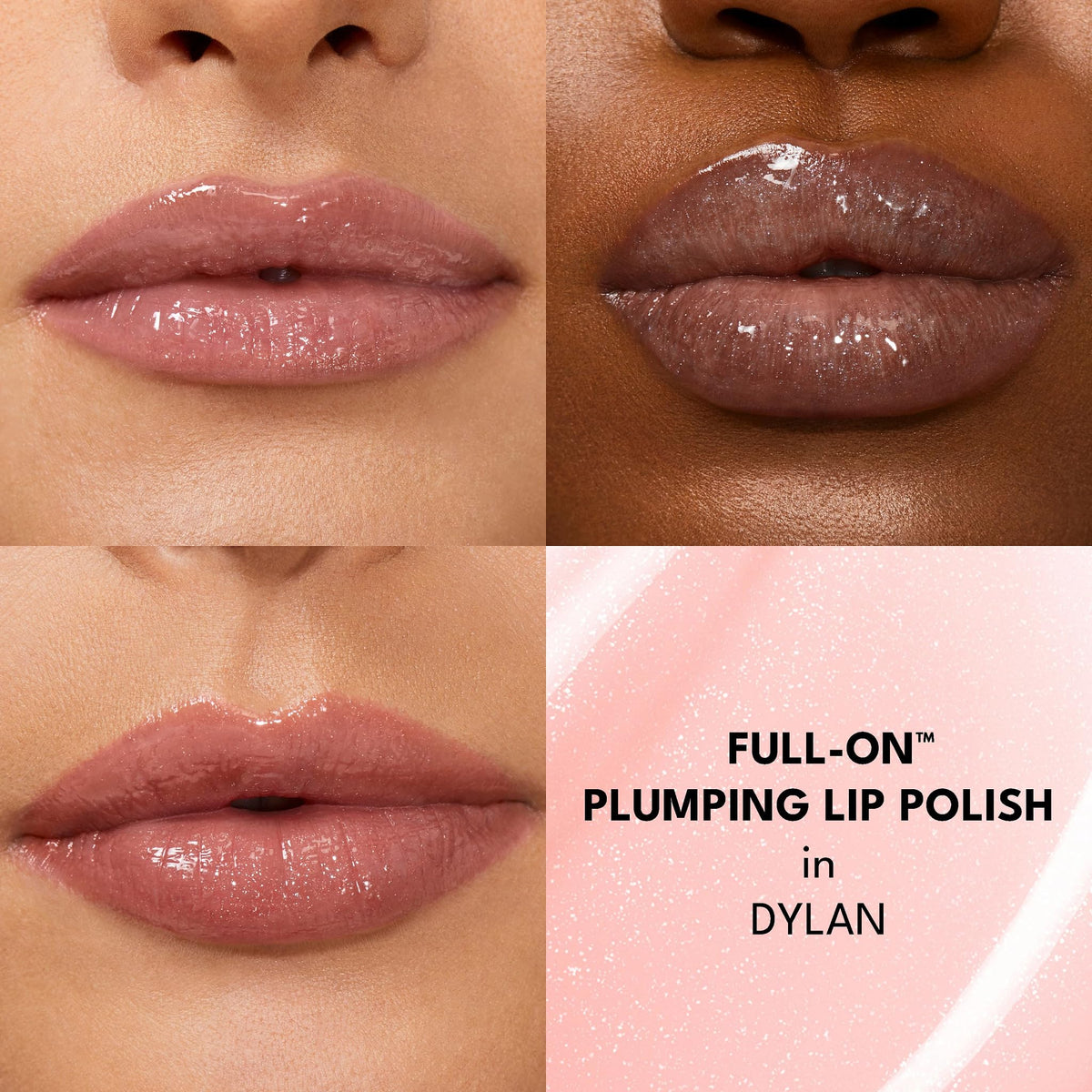 Close-up of Dylan shade with pearlescent sparkle on lips.