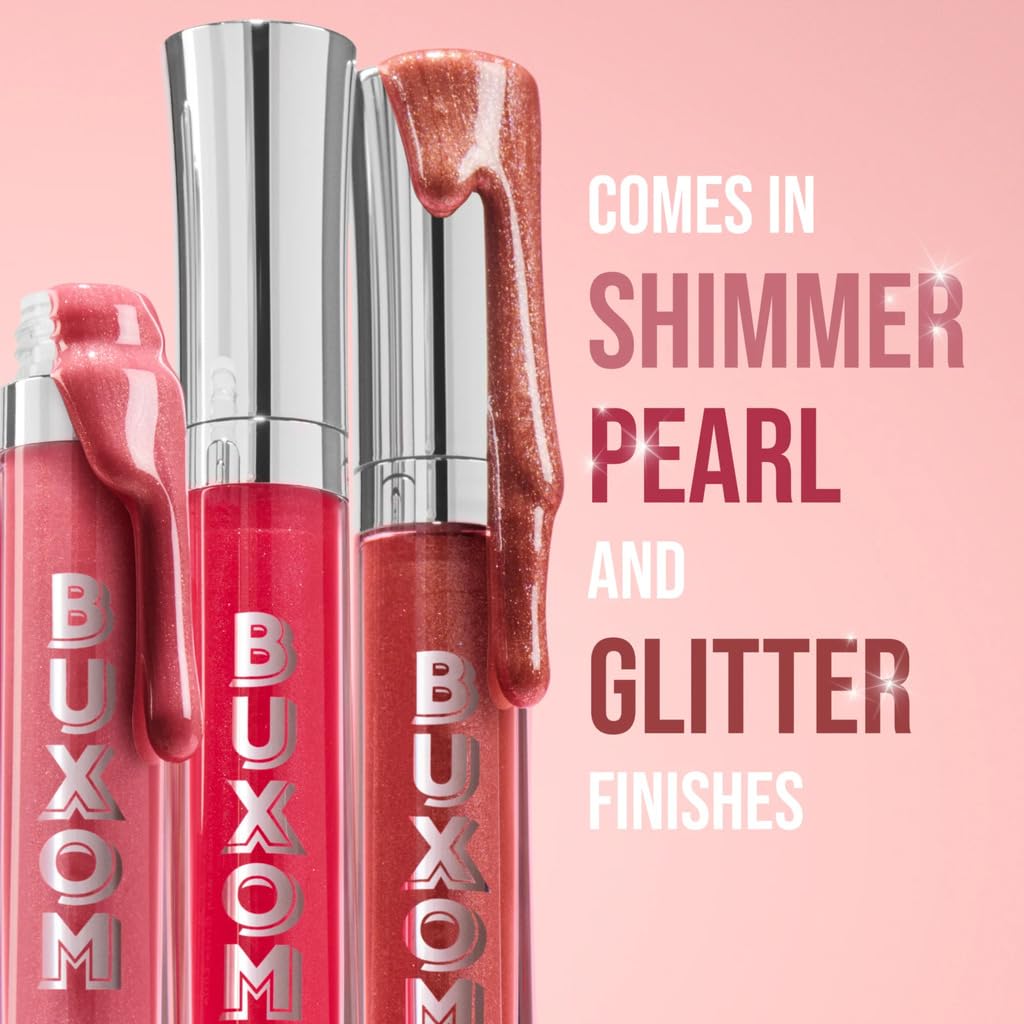 Buxom Katie gloss on skin showing moisture and shine.
