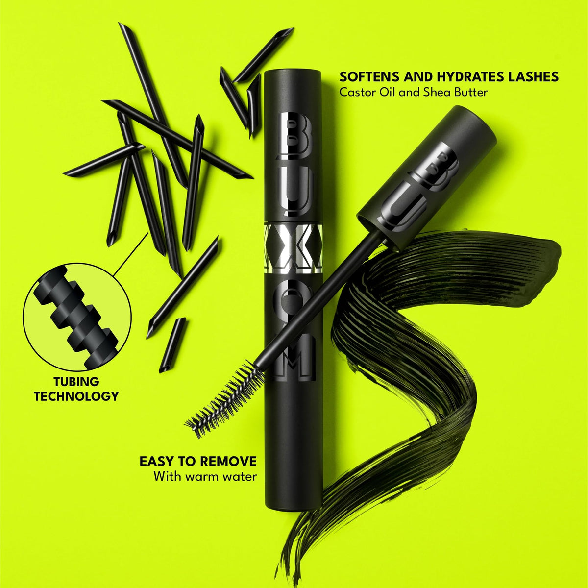 BUXOM Lash Xtension Lift Mascara hydrates lashes with red clover peptide.