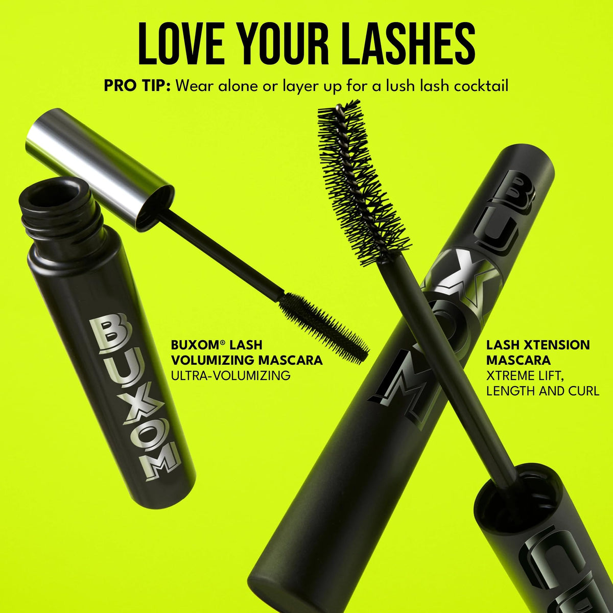 BUXOM Lash Xtension Lift Mascara coats from root to tip for a fanned look.