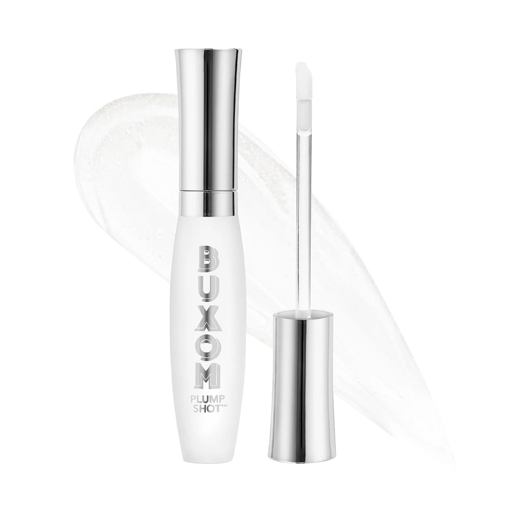 Buxom Plump Shot lip serum bottle showing a smooth, fuller lip look